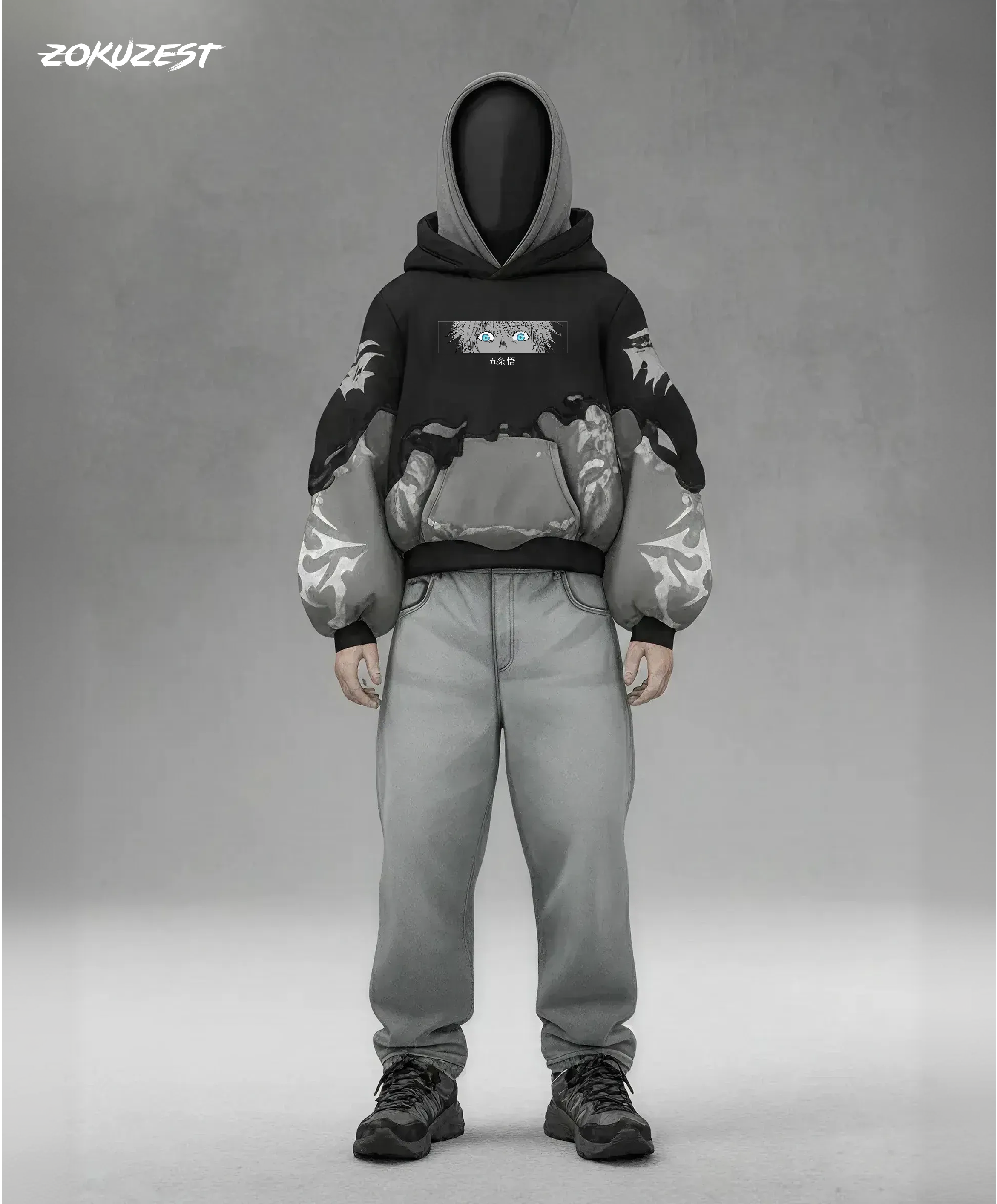 SIX EYES Double Hood Upgrade anime streetwear hoodie - ZokuZest