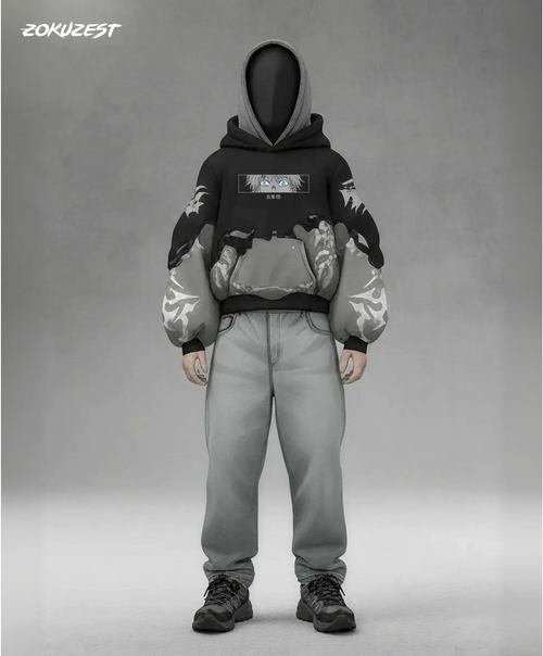 SIX EYES Double Hood Upgrade anime streetwear hoodie - ZokuZest